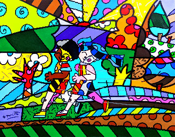 Untitled (Runners) 2007 32x40 Original Painting - Romero Britto Untitled (Runners) 2007 32x40 Original Painting - Romero Britto