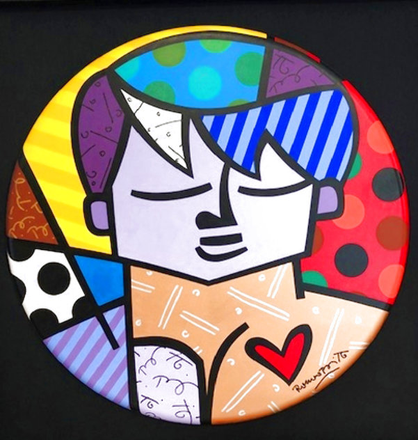 A Man in Love 2001 48 in Huge Round Tondo Original Painting by Romero Britto