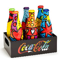 Romero Britto Numbered Limited Edition Coke Bottle Set With Crate 2014 Sculpture by Romero Britto - 1