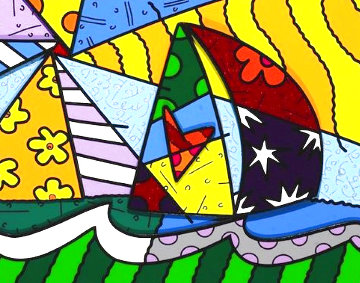 Happy Cat and Snob Dog by Romero Britto Abstract Print 14x11 