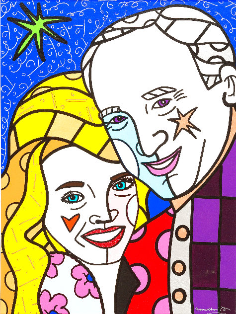 Buzz and Lois 2010 45x35 - Huge - Buzz Aldrin Original Painting by Romero Britto