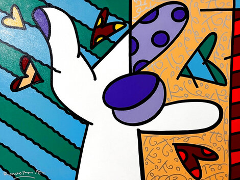 O.K. 2006 32x42 -  Mixed Media on Canvas - Huge Original Painting - Romero Britto