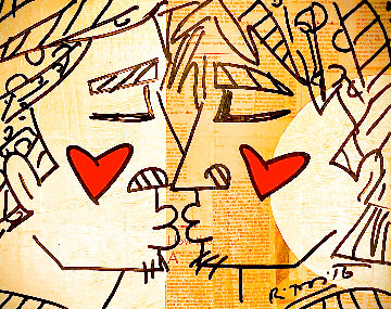 Love 2015 30x32 - Newspaper Original Painting - Romero Britto Love 2015 30x32 - Newspaper Original Painting - Romero Britto