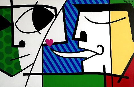 Pink Earring 1992 39x63 - Huge Published in Art News Magazine - TAPE Method Original Painting - Romero Britto