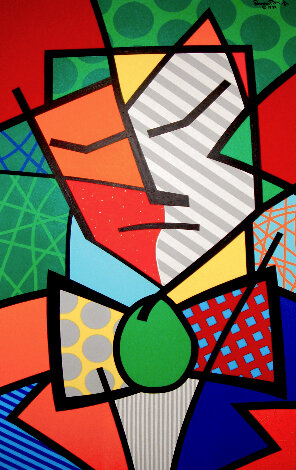Environmentalist 1992 62x38 - Huge TAPE Painting - Vintage Original Painting - Romero Britto