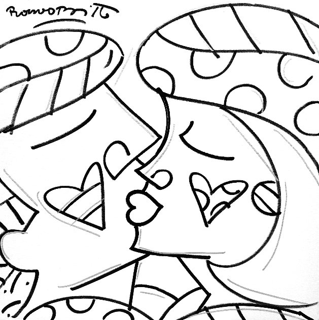 8 Kiss 1994 37x37 Drawing by Romero Britto