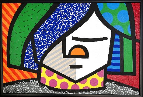 Untitled Thinking 1993 26x38 Published in Britto Book Original Painting - Romero Britto