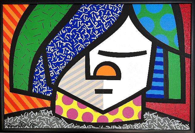 Untitled Thinking 1993 26x38 Published in Britto Book Original Painting by Romero Britto