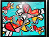 In the Air Teal and Pink IX - 2018 25x29 Original Painting by Romero Britto - 2