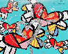 In the Air Teal and Pink IX 2018 25x29 Original Painting by Romero Britto - 0