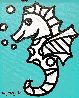 Aqua Sea Horse 2002 28x24 Original Painting by Romero Britto - 0