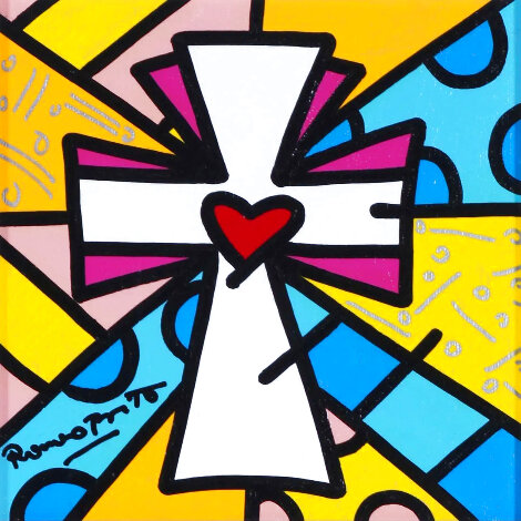 To Dream (Cross) 2015 14x14 Original Painting - Romero Britto