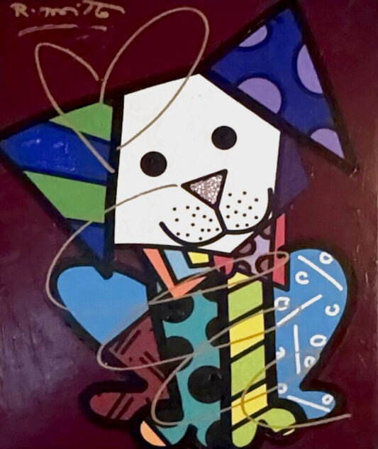 Andy Blue and Purple V 2018 32x28 - Framed Mixed Media w/ Diamond Dust on Canvas - Signed Twice by Romero Britto