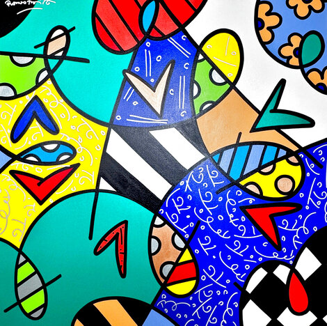 Spring Landscape 2006 48x48 Oil on Canvas - Huge - Signed Twice Original Painting - Romero Britto