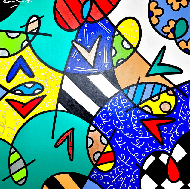 Spring Landscape 2006 48x48 Oil on Canvas - Huge - Signed Twice Original Painting by Romero Britto