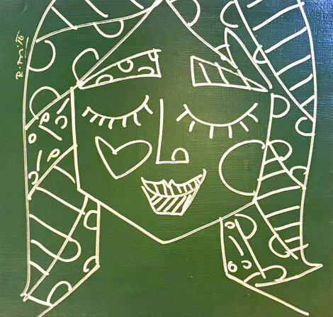 Olive Lady 2015 31x31 Mixed Media on Canvas - Signed Twice Original Painting - Romero Britto