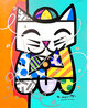 Loveable Cat Red and Orange V 2018 29x25 - Mixed Media on Canvas Original Painting by Romero Britto - 0