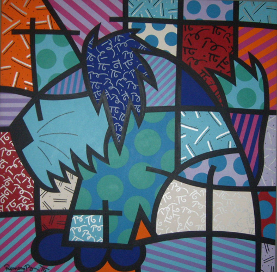 Kasha 1997 48x48 Huge Original Painting by Romero Britto Kasha 1997 48x48 Huge Original Painting by Romero Britto