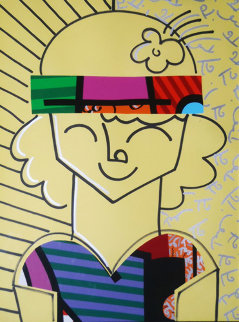 Jenna (Collage) 1997 40x32 Super Huge Original Painting - Romero Britto Jenna (Collage) 1997 40x32 Super Huge Original Painting - Romero Britto