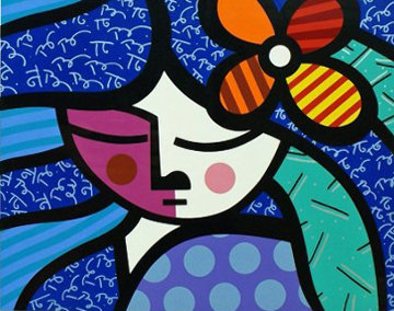 Girl with Flower AP 2004 Limited Edition Print - Romero Britto Girl with Flower AP 2004 Limited Edition Print - Romero Britto