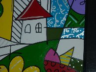 House With Tree on Left 1997 34x41 Huge Original Painting by Romero Britto - 5 House With Tree on Left 1997 34x41 Huge Original Painting by Romero Britto - 5