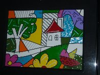 House With Tree on Left 1997 34x41 Huge Original Painting by Romero Britto - 3 House With Tree on Left 1997 34x41 Huge Original Painting by Romero Britto - 3
