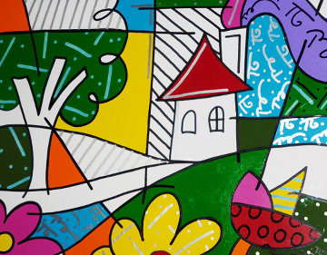House With Tree on Left 1997 34x41 Huge Original Painting - Romero Britto House With Tree on Left 1997 34x41 Huge Original Painting - Romero Britto