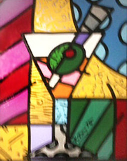 Martini Glass With Olive 23x20 Original Painting - Romero Britto Martini Glass With Olive 23x20 Original Painting - Romero Britto
