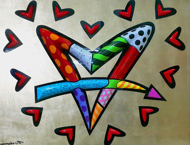 Love Circle Love Mixed Media Relief Sculpture 2013 48x60 - Huge Sculpture by Romero Britto