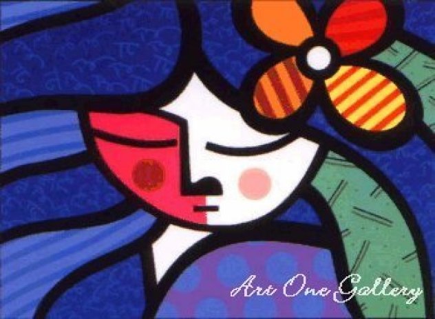 Girl With Flower, Country Girl, All About You 1995 Set of  3 Framed Serigraphs Limited Edition Print by Romero Britto