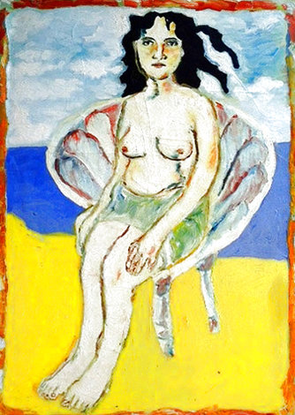 Woman Seated on a Shell 40x30 Original Painting - Juan Carlos Bronstein