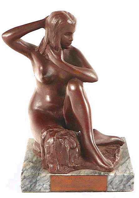 Seated Nude #2 - Martha Bronze Sculpture 1953 8 in Sculpture by Joe Brown
