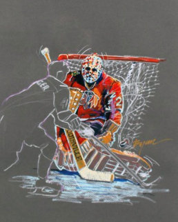 Great Save Drawing 1991 (Hockey) 35x29 Works on Paper (not prints) - Michael Bryan