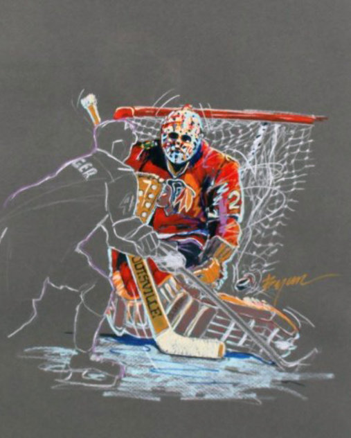 Great Save Drawing 1991 (Hockey) 35x29 Works on Paper (not prints) by Michael Bryan