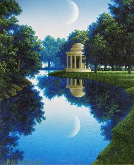 Dome and Moon, Study: Temples and Idylls II 6x5 Original Painting - Jim Buckels