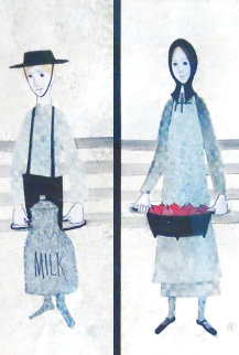 Untitled Watercolor (Dual Portraits) 16x17 Watercolor - Pat Buckley Moss Untitled Watercolor (Dual Portraits) 16x17 Watercolor - Pat Buckley Moss