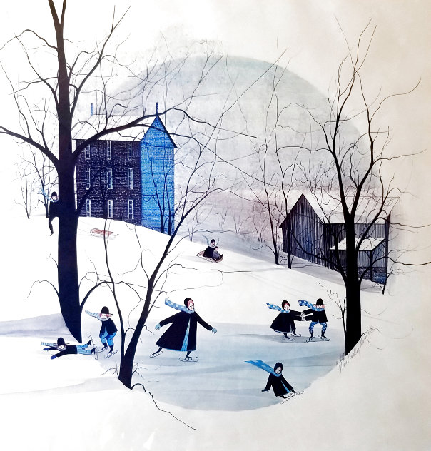Winter Skaters 1977 Limited Edition Print by Pat Buckley Moss