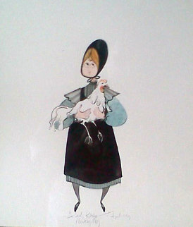 Girl With Chicken Watercolor 1983 12x11 Watercolor - Pat Buckley Moss Girl With Chicken Watercolor 1983 12x11 Watercolor - Pat Buckley Moss