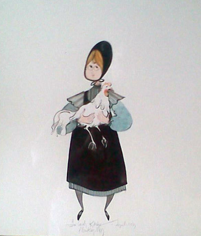 Girl With Chicken Watercolor 1983 12x11 Watercolor - Pat Buckley Moss