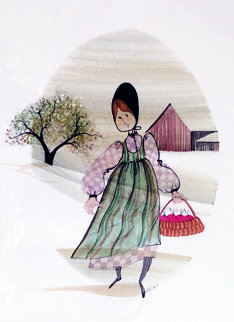 Apple Girl Watercolor 1982 17x20 Watercolor - Pat Buckley Moss Apple Girl Watercolor 1982 17x20 Watercolor - Pat Buckley Moss
