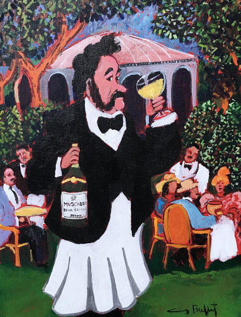 Champagne At La Cascade 2003 22x19 Original Painting by Guy Buffet