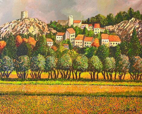 Provence Eygalieres 2002 32x40 - Acrylic on Canvas - Huge - Signed Twice - France Original Painting - Guy Buffet