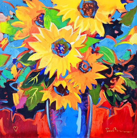 Sunflowers 2008 48x48 Acrylic on Canvas - Huge Original Painting - Simon Bull
