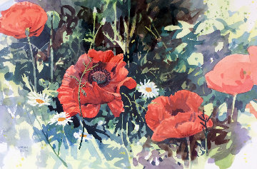 Poppies I Watercolor 1986 34x28 Watercolor - Simon Bull Poppies I Watercolor 1986 34x28 Watercolor - Simon Bull