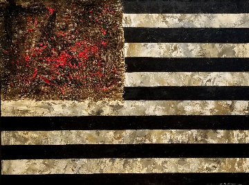 Red Flowers 1990 33x43 Original Painting - Hans Burkhardt Red Flowers 1990 33x43 Original Painting - Hans Burkhardt