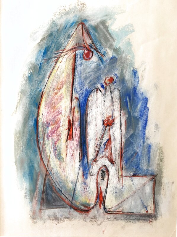 Untitled (Family) Pastel 1979 27x25 by Hans Burkhardt