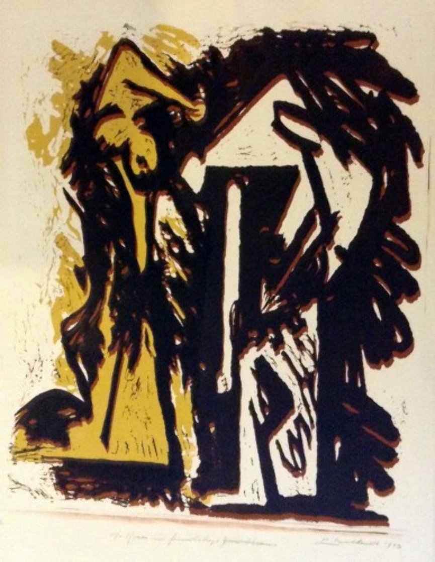 Fallen Figures Monotype 1973 Limited Edition Print by Hans Burkhardt