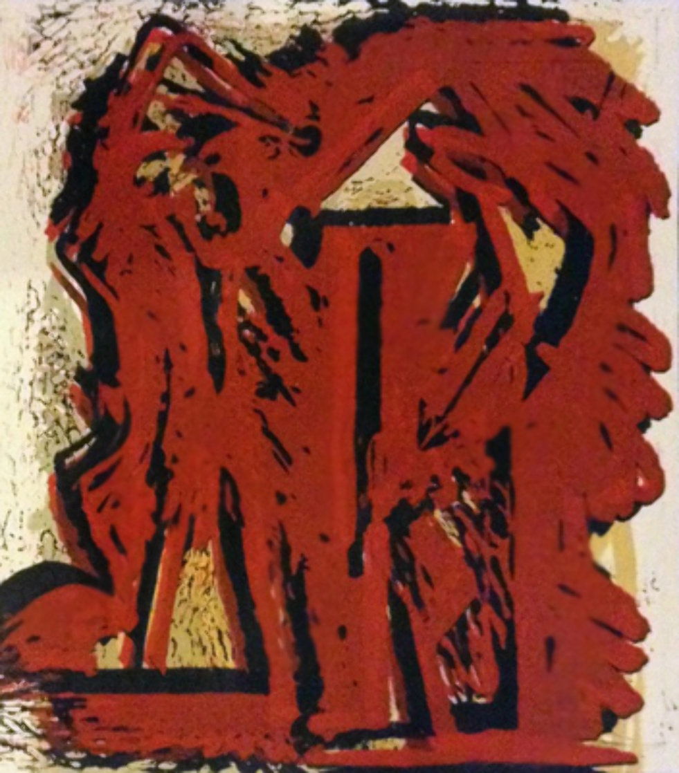 Fallen Figures Unique Monotype 1973 Limited Edition Print by Hans Burkhardt Fallen Figures Unique Monotype 1973 Limited Edition Print by Hans Burkhardt