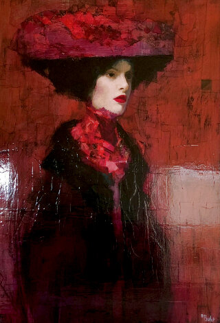 Le Chapeau Rose 46x36 - Huge Original Painting - Richard Burlet