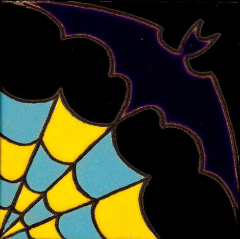 Bat and Spiderweb Ceramic Tile 1993 19x15 Sculpture - Tim Burton